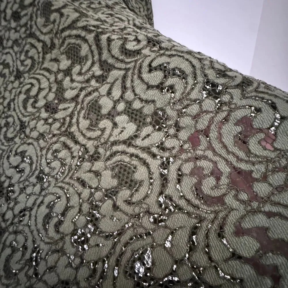 Zara Lace Tunic Top Green Sheer Long Sleeve Small Boho Chic Blouse_7
